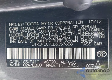 2013 Scion Tc from USA, damaged, VIN JTKJF5C70D3057658